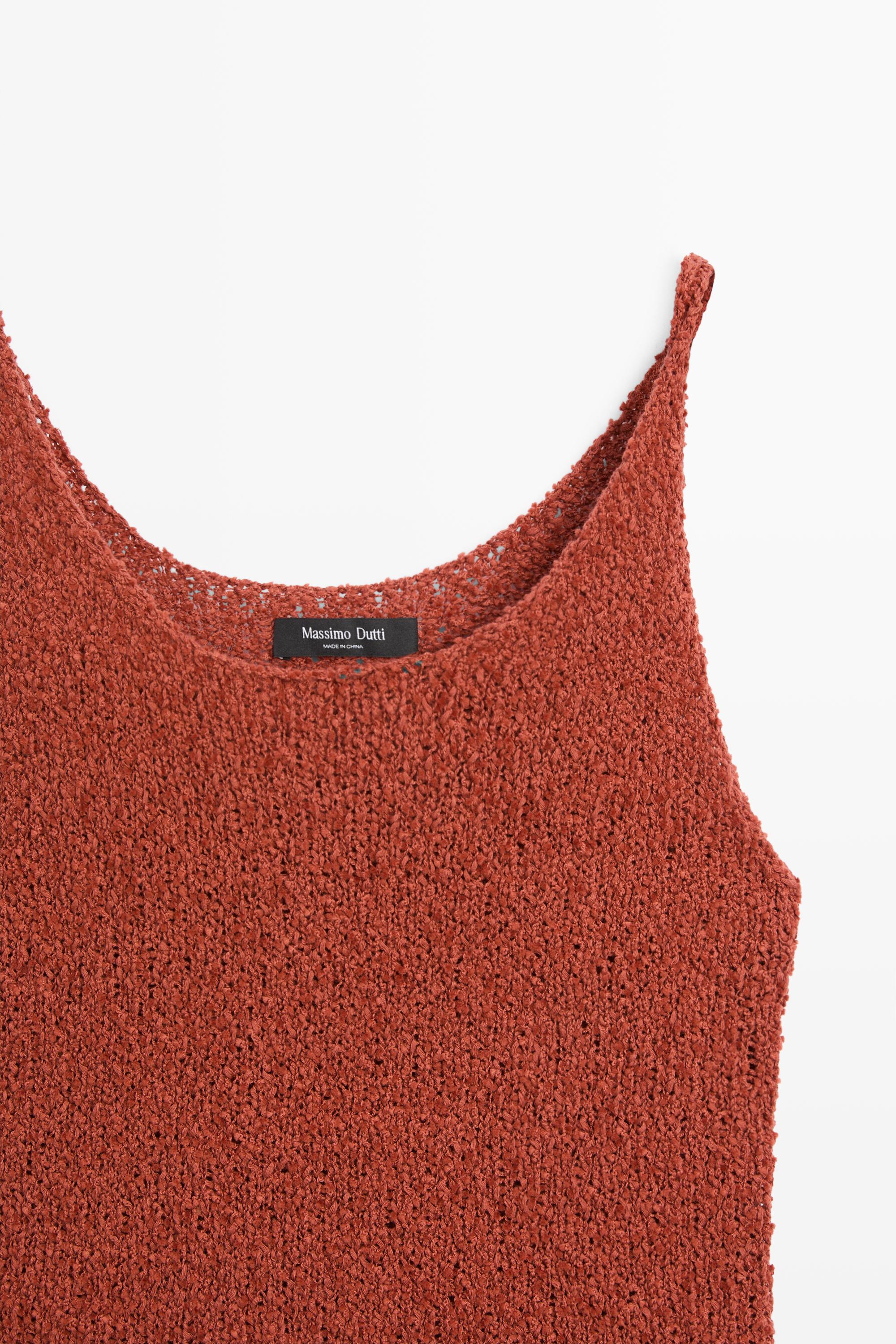 Textured cotton blend strappy top